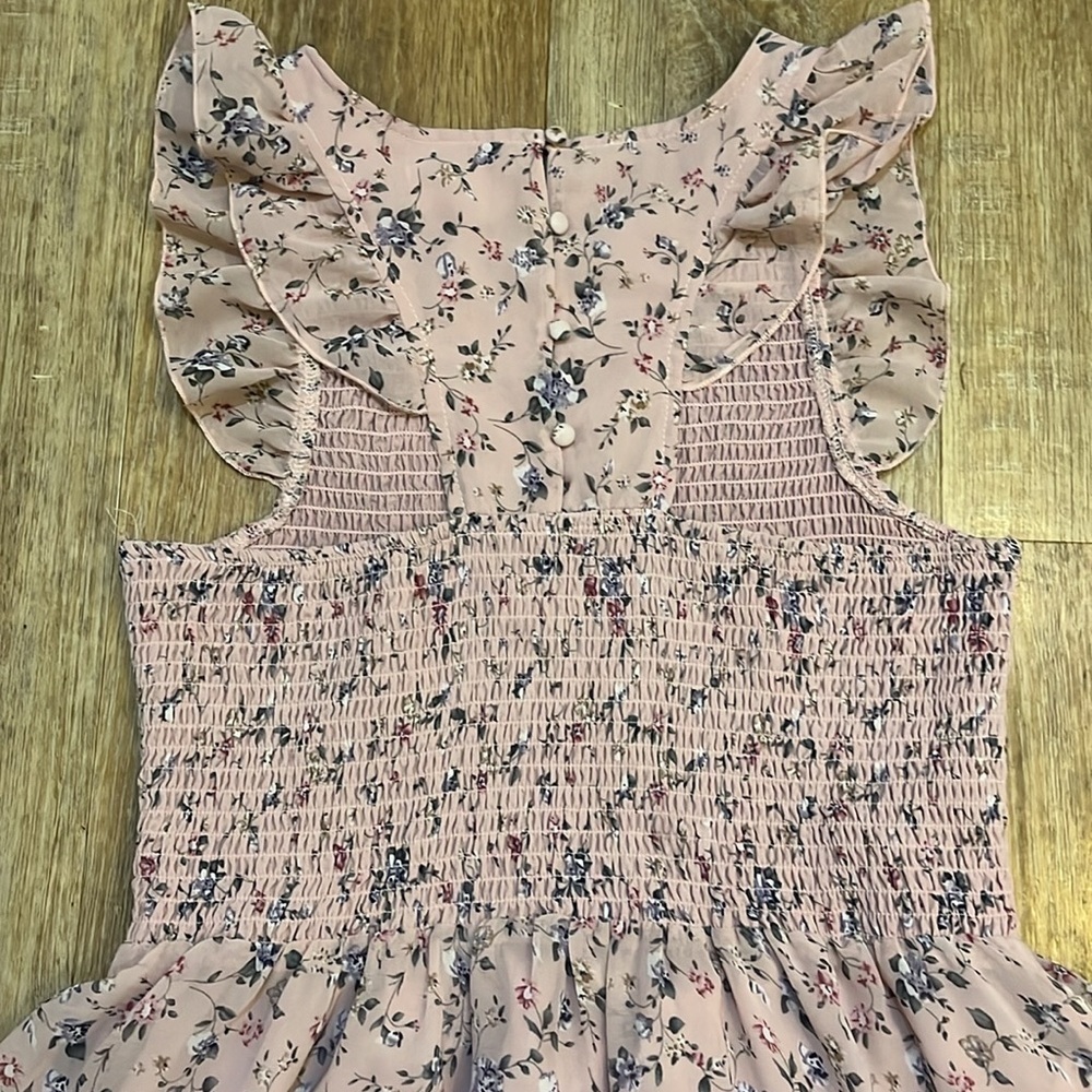 Melloday Rose Pink Floral Maxi Dress Smocked Tiered Lined Size Large L EUC - Picture 11 of 16
